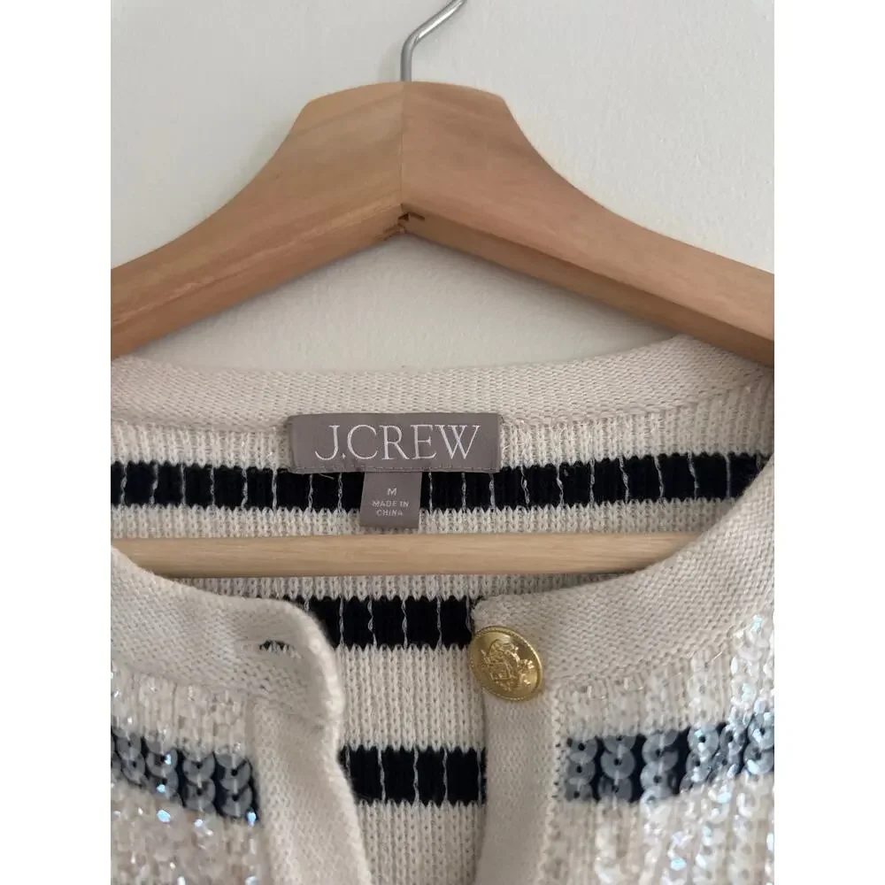 J. CREW Emilie Sweater Lady Jacket In Sequin Stripe Size Medium
